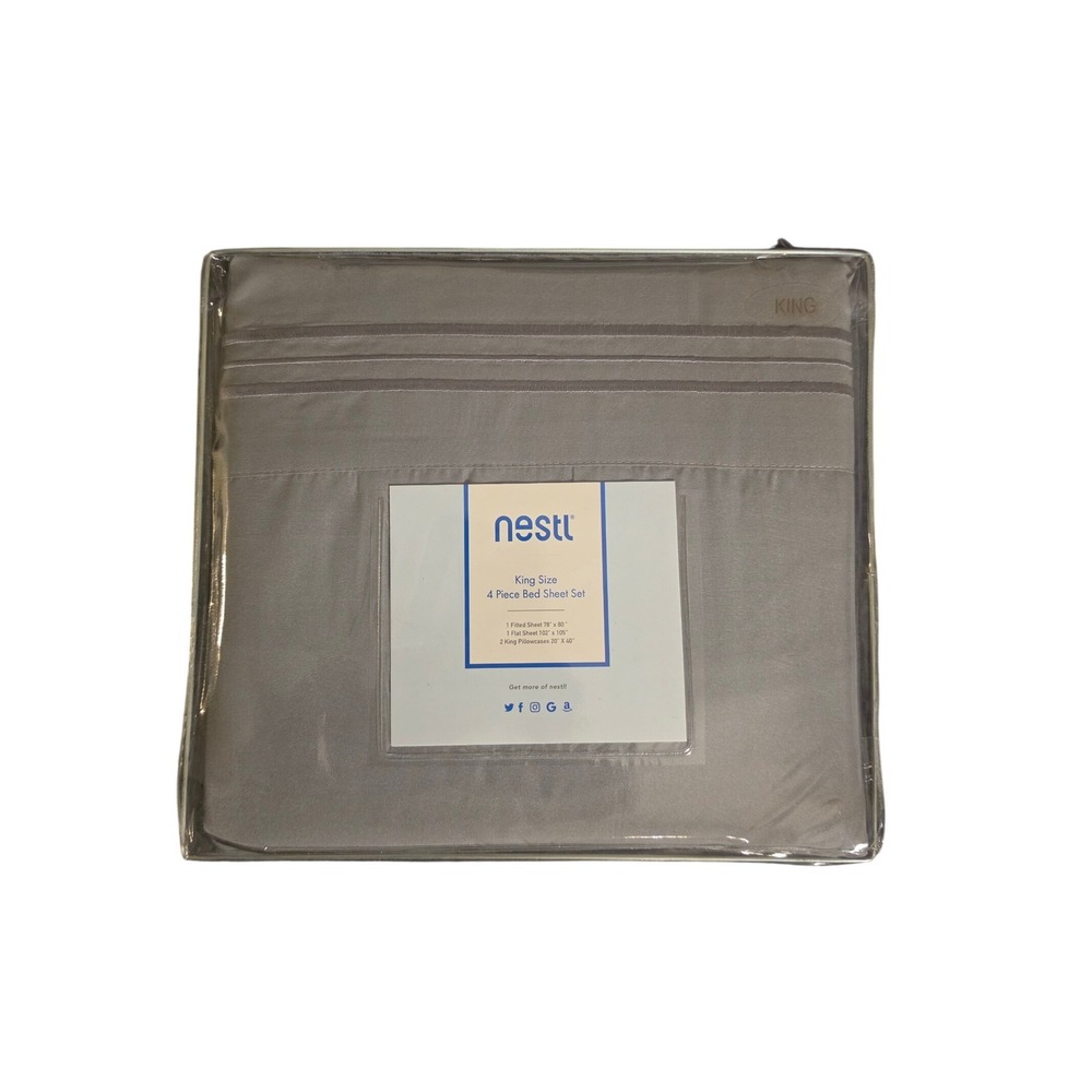 NEW SEALED Nestl King Size 4 Piece Bed Sheet Set Gray Soft Microfiber Bedding